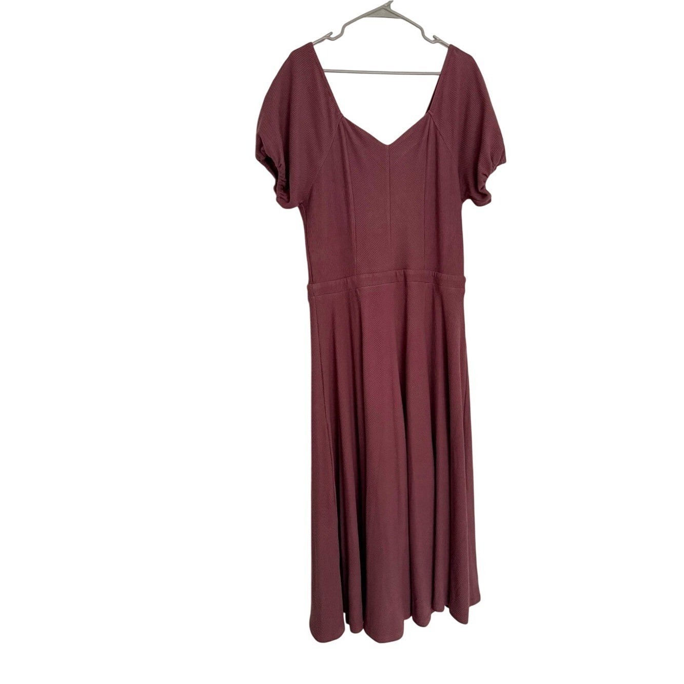 Ivy City Co Midi Dress Cottagecore Dusty Rose Ribbed Knit Puff Sleeve Womens XL