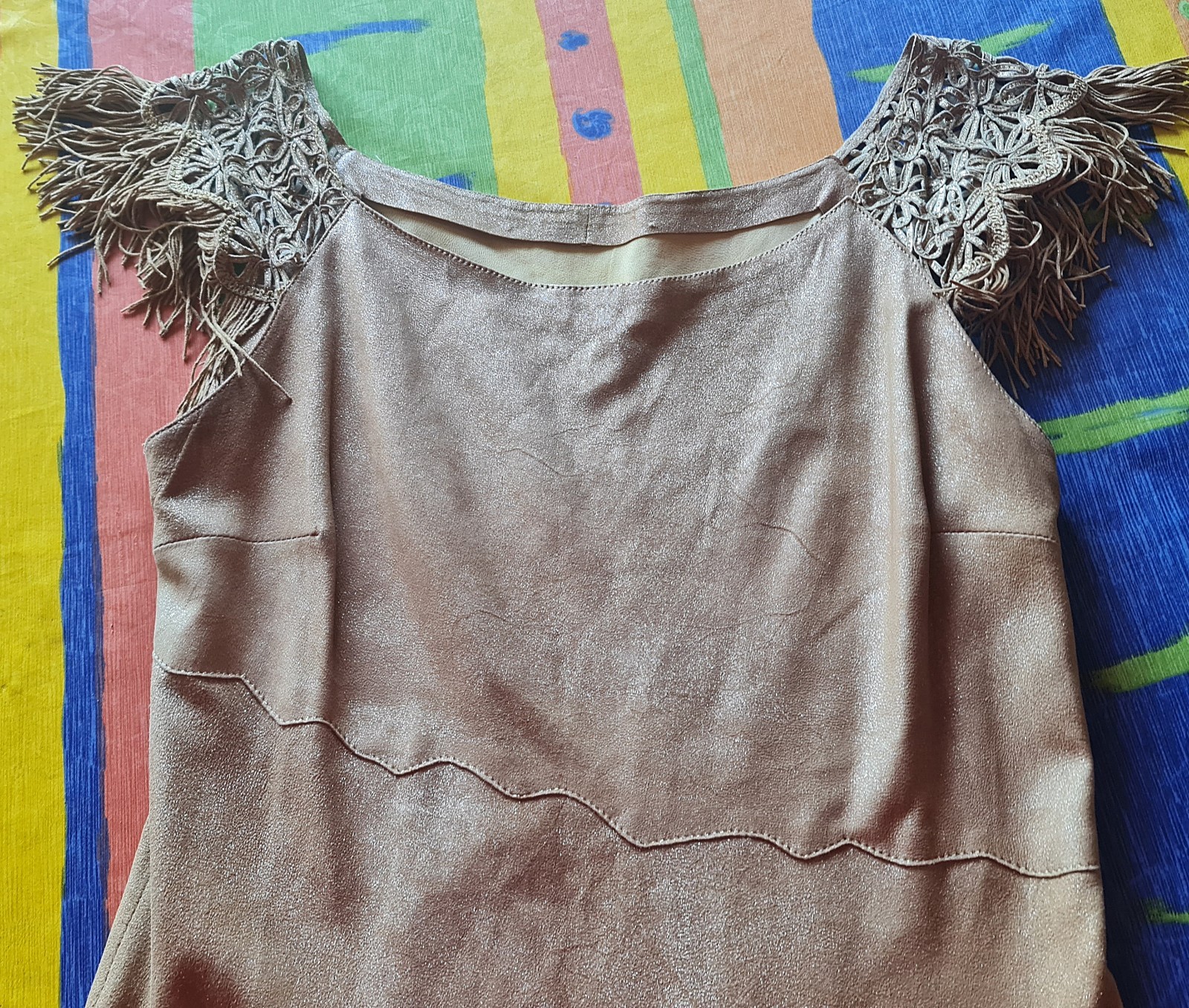 DRESS VINTAGE AUTHENTIC ITALY HIPPIE BOHHO BROWN LEATHER WOMENS US 10 EU 38