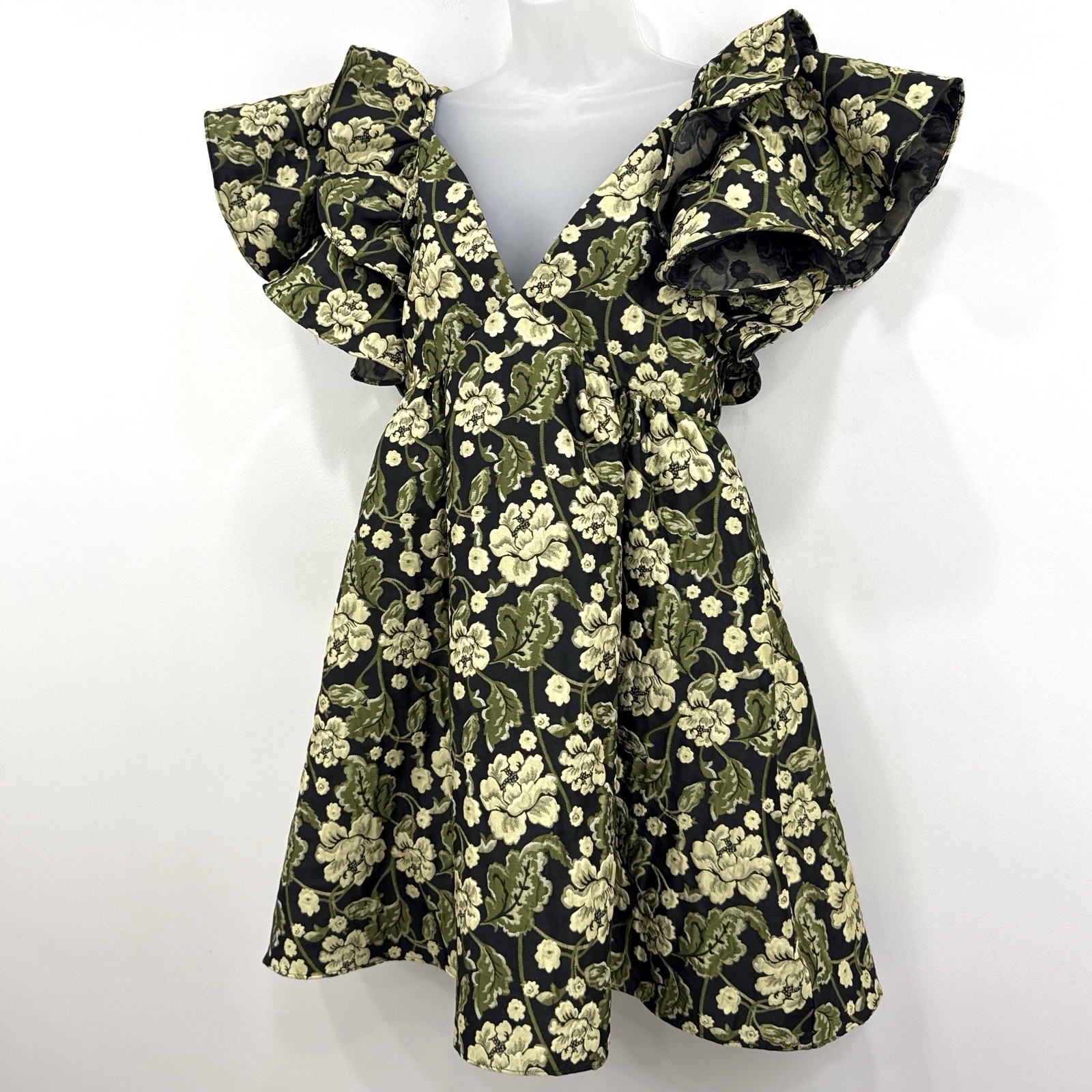 ASOS Jacquard Plunge Mini Dress 8 Floral NWT Babydoll Bloomcore Wedding Guest