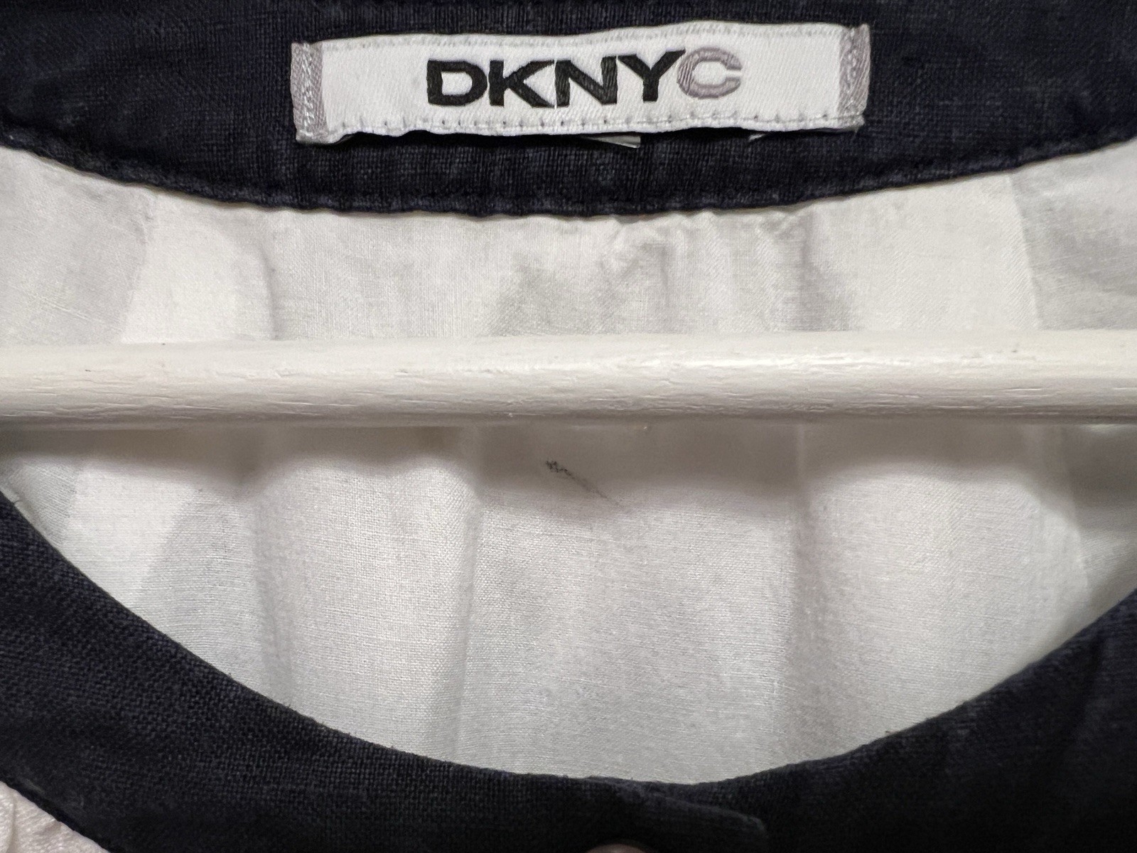 DKNY SZ MEDIUM WHITE BLACK SLEEVELESS LINEN A-LINE DRESS LINED