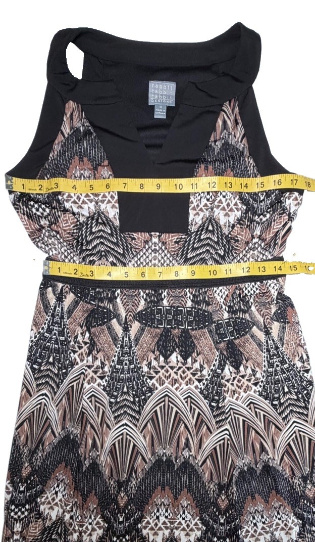 Rabbit Rabbit Designs Maxi Dress Women’s 10 Sleeveless Boho Stretch Geometric