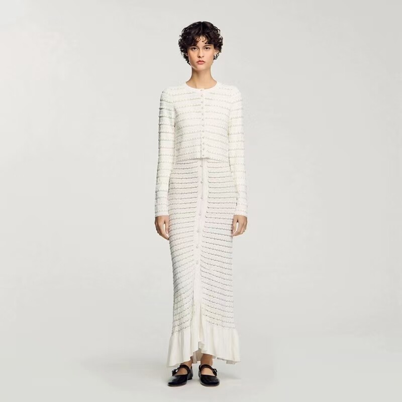 sandro V-neck beading Fishtail knitted dress Round neck Knit cardigan for Women