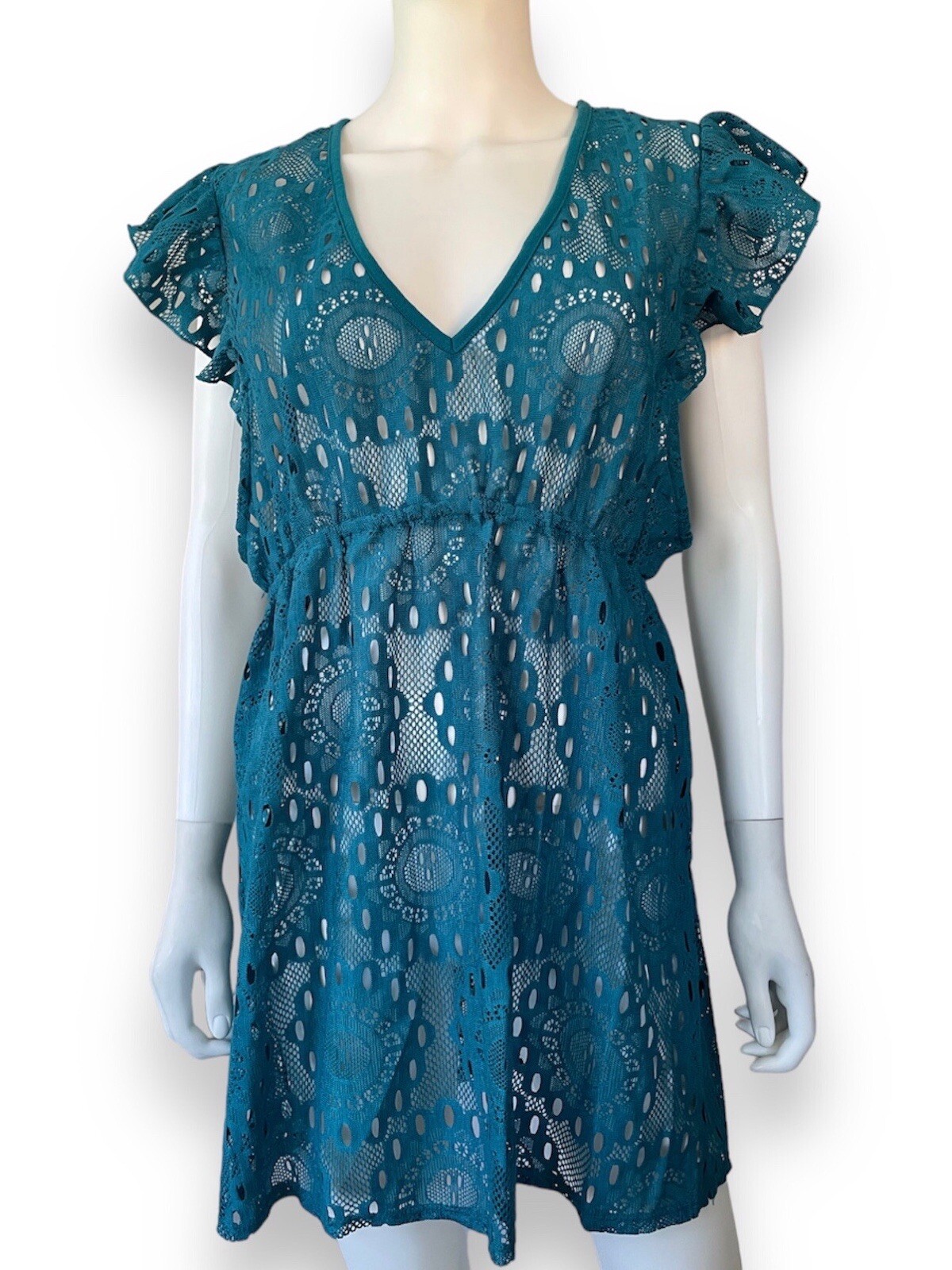 MIKEN SWIM Women’s Dress Mini Lace Green Short Sleeve Size XL
