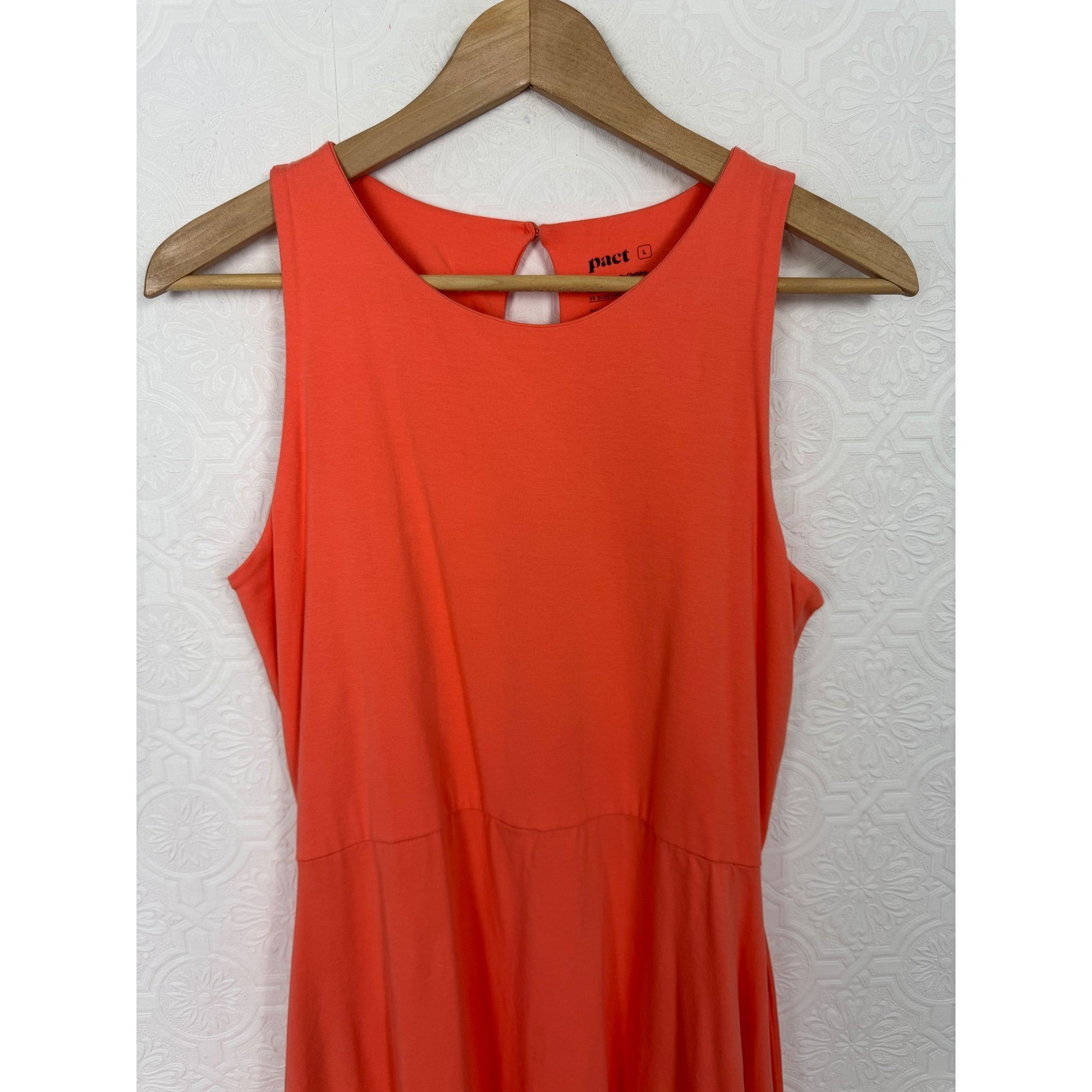 Pact Organic Cotton Fit and Flare Dress Coral Orange Sleeveless Pockets Large