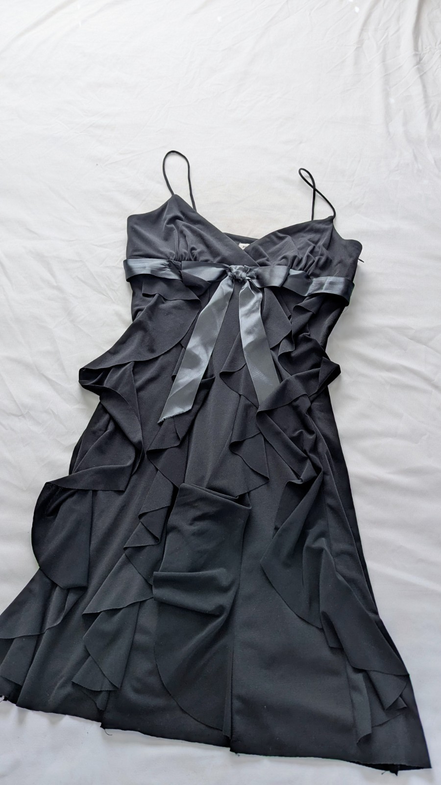 Betsy & Adam Linda Bernell Black V-Neck Bow Layered A-Line Dress 12