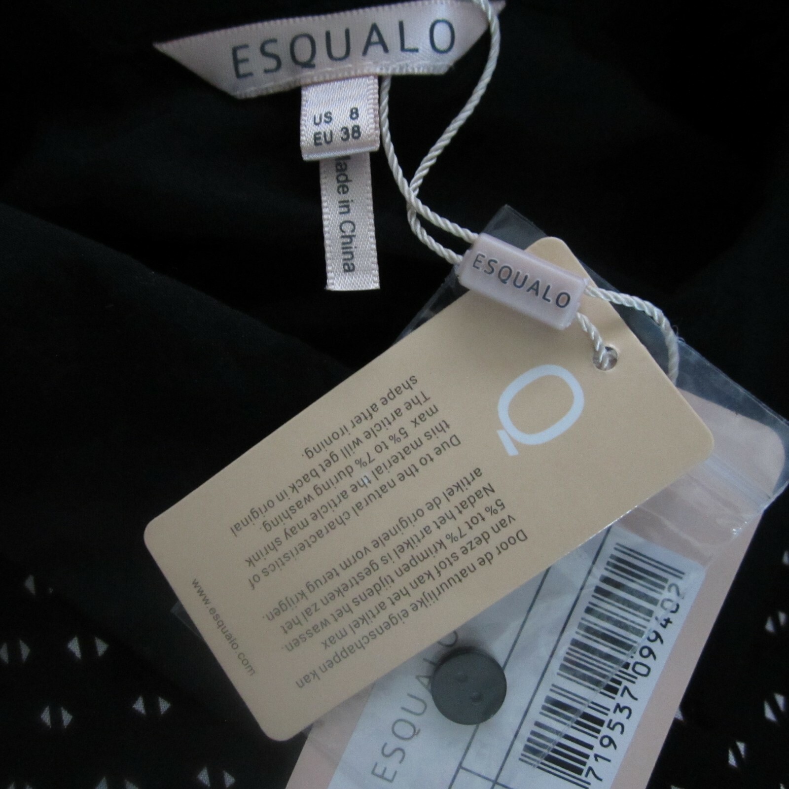 New Esqualo Womens 8 Black White Print LS Flare Button Dress Collared NWT $120