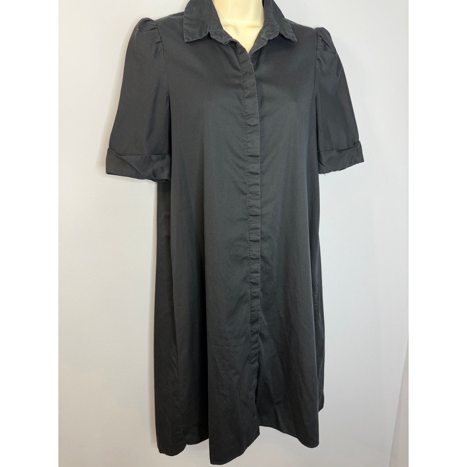 Pomander Place Kayla Midi Shirt Dress Button Front Black Women’s XS Classic