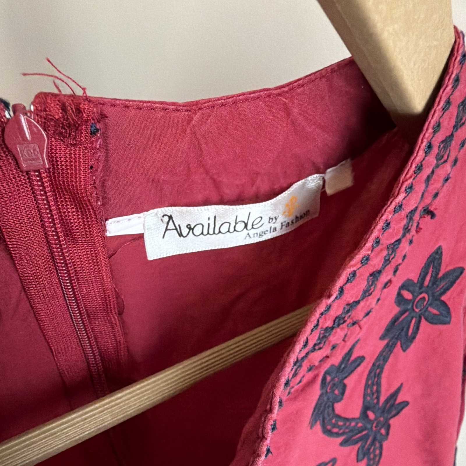 Available by Angela Fashion Pink/Black Floral Embroidered Cotton A-Line Dress M