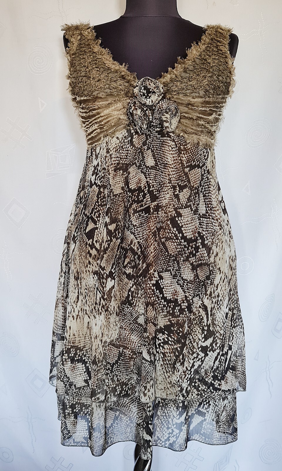 DRESS AUTHENTIC RINASCIMENTO ANIMAL PRINT BROWN BEIGE SILK WOMENS US 10 M EU 38
