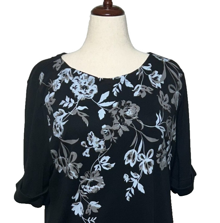 Karen Scott Dress XXL Knee Length Black Gray Floral Sport Pullover Casual NWT