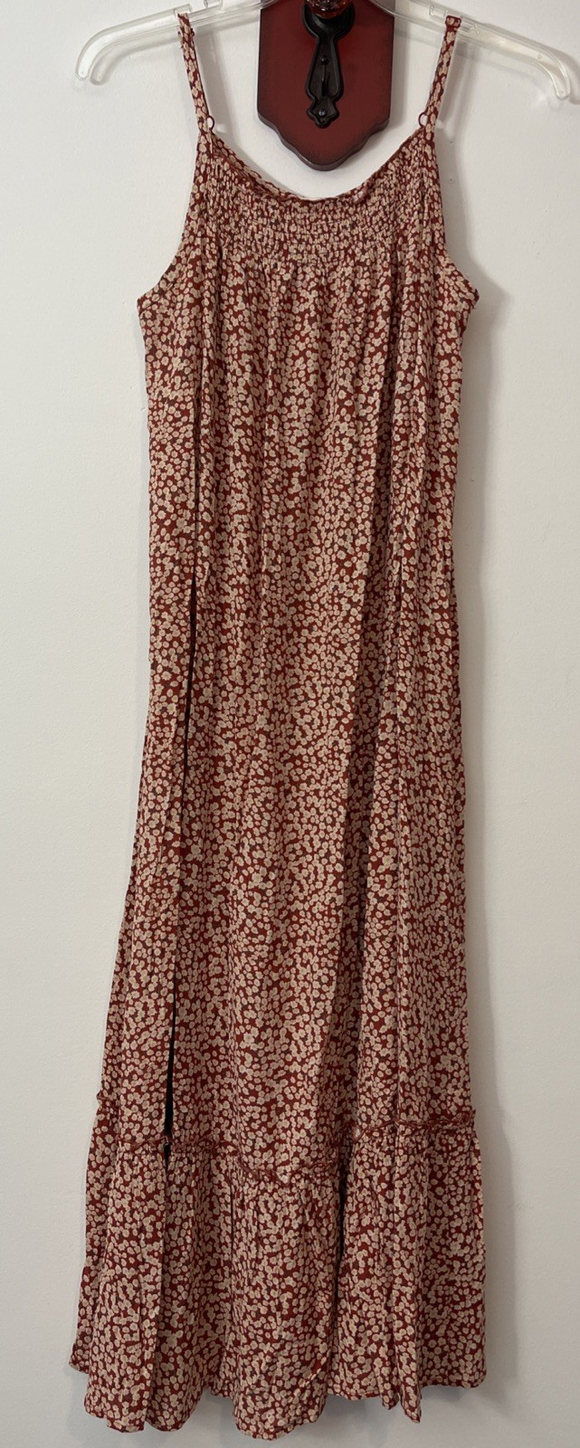 Wallflower Womens XL Red Floral Sleeveless Long Ruffle Pull-On Maxi Dress! A5166