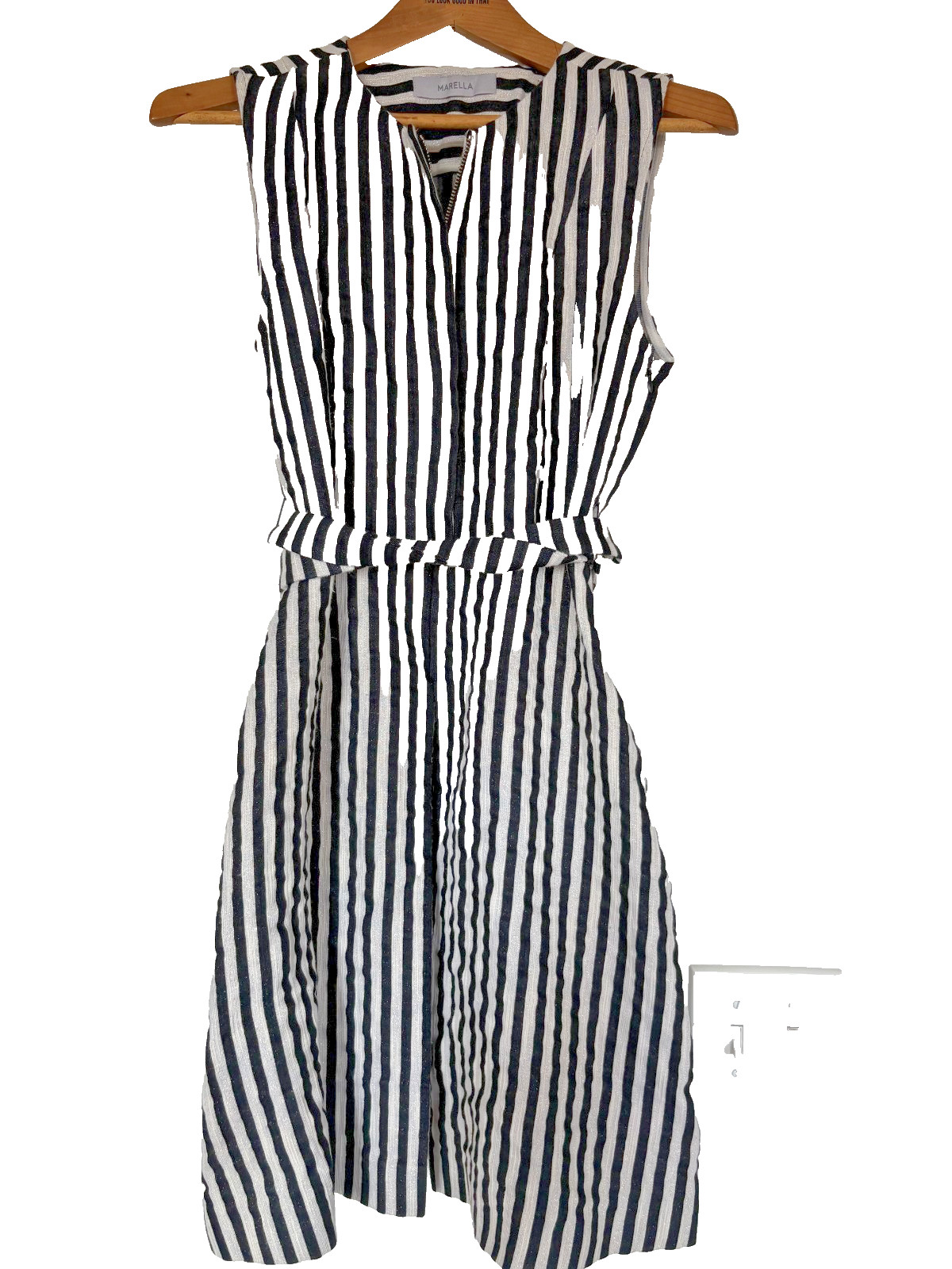 Marella Sleeveless Black/White Striped Dress with Pockets! US Size 6