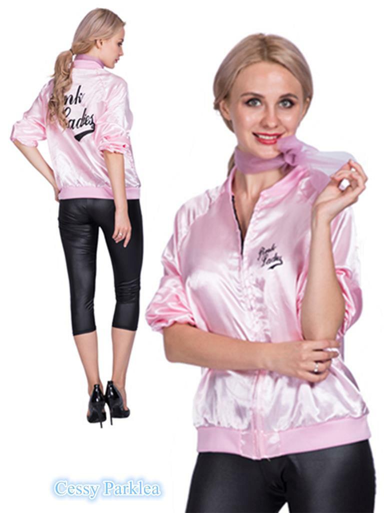 Z-O1-3 Adult 1980’S Rock N Roll Greaser Pink Lady Costume Jacket Scarf Pants