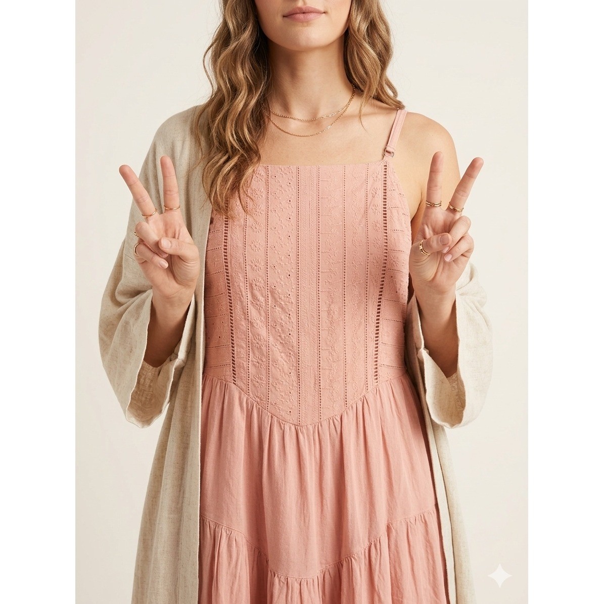 Wild Fable Pink Eyelet Lace Babydoll Mini Dress Womens Festival Pockets BoHo