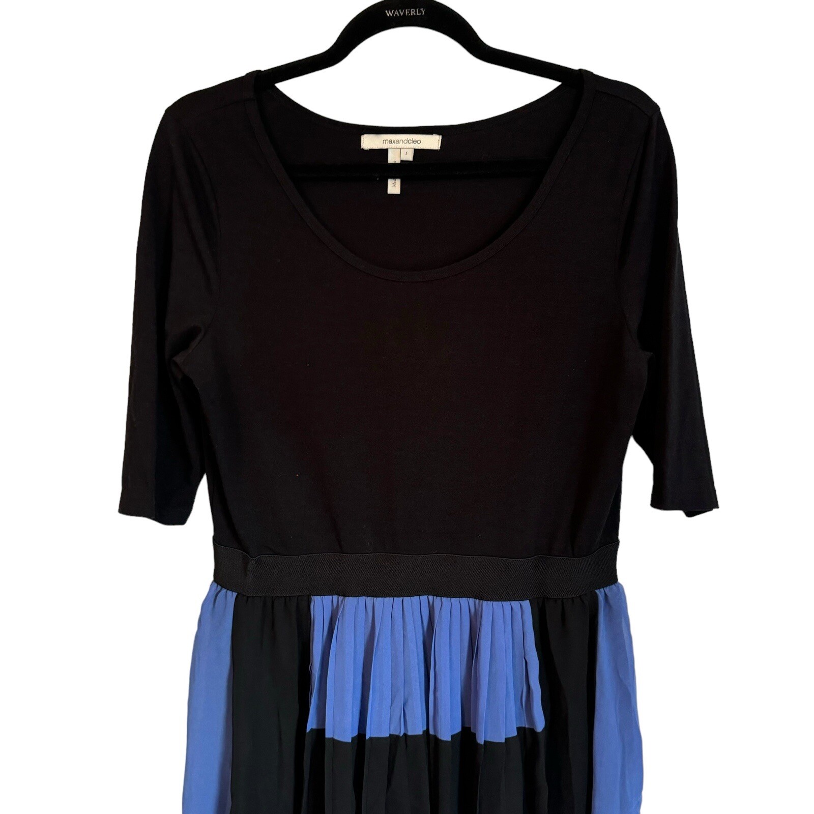 Max & Cleo Dress Size L Black Multi Pleated Fit And Flare Women Dress