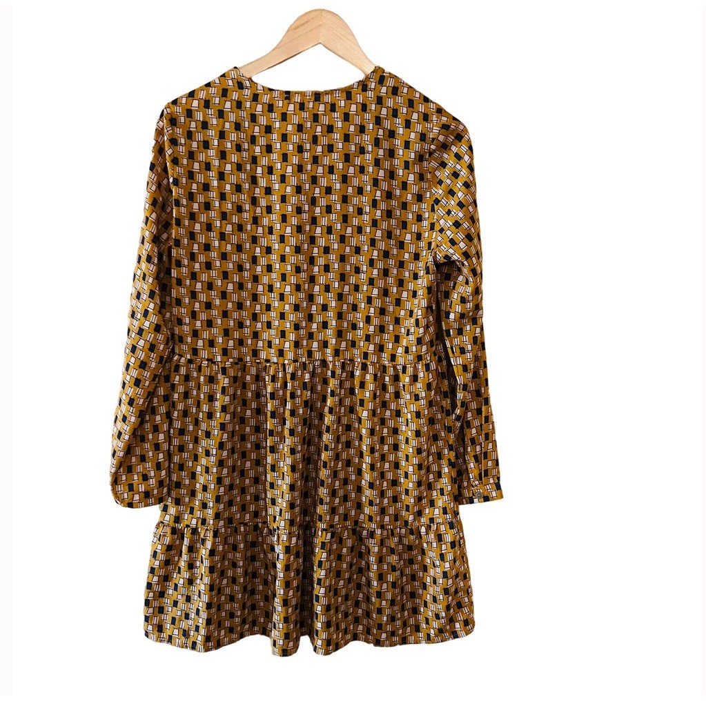 Andrew By Unit Abstract Print V Neck Long Sleeve Dress Size S Small