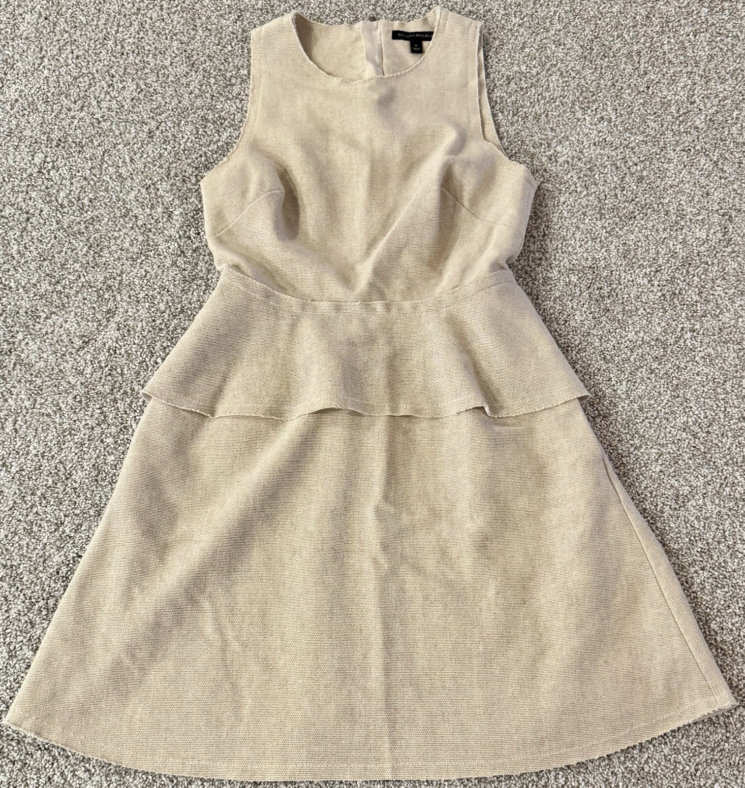 Banana Republic Peplum Dress Womens 6 Linen Blend Canvas Sleeveless Beige