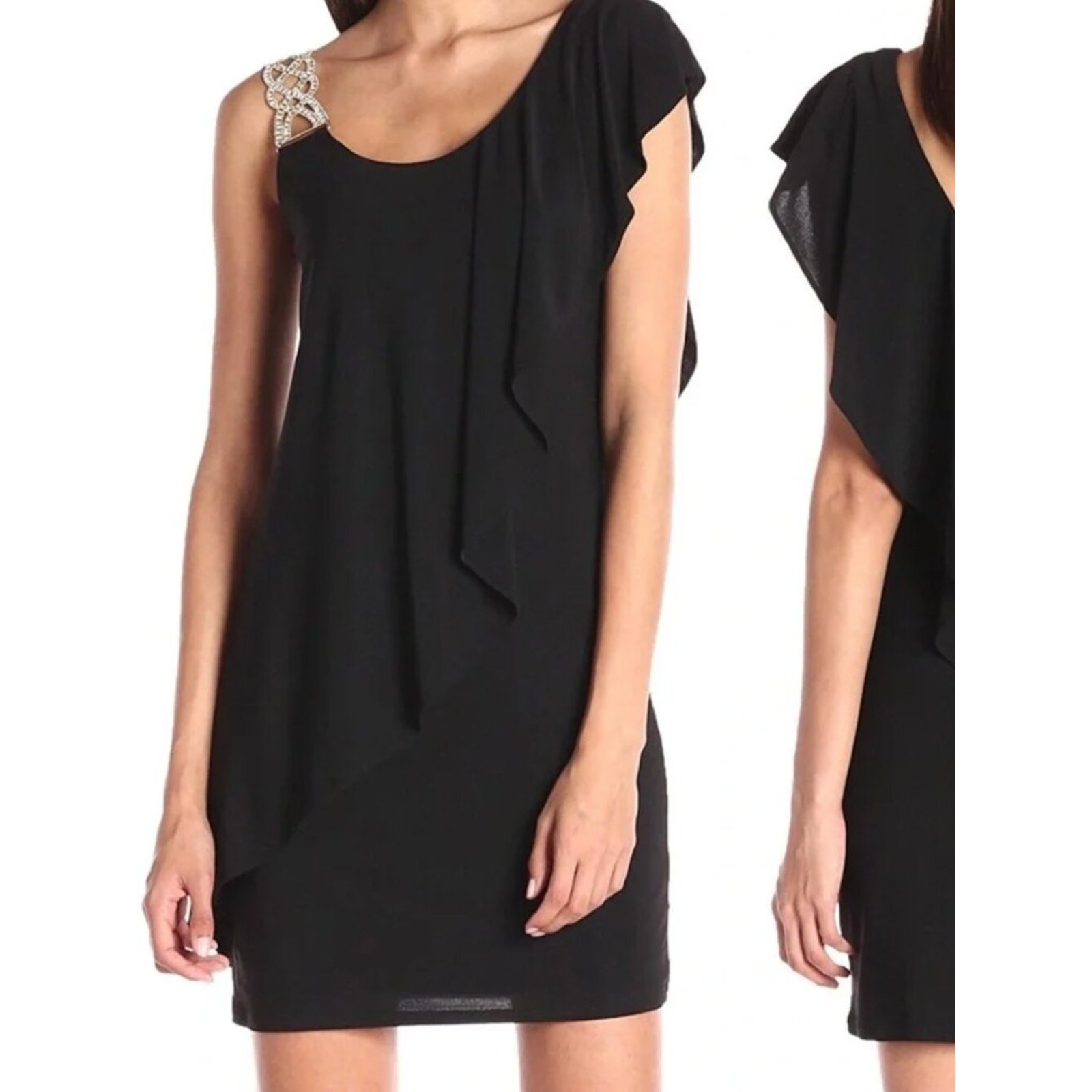 Betsy & Adam LBD, Shift Silhouette, Gold/ Rhinestone Statement Buckle Strap- 6