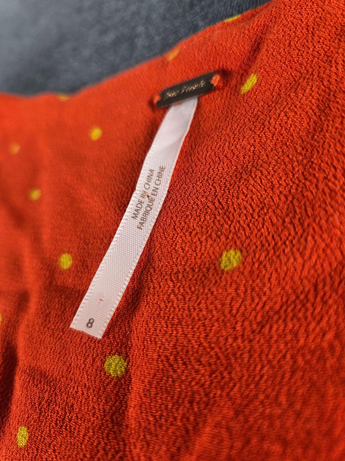 Free People Dress Womens 8 Orange Polka Dot Tie Front Ruffle Sleeve Fit Flare