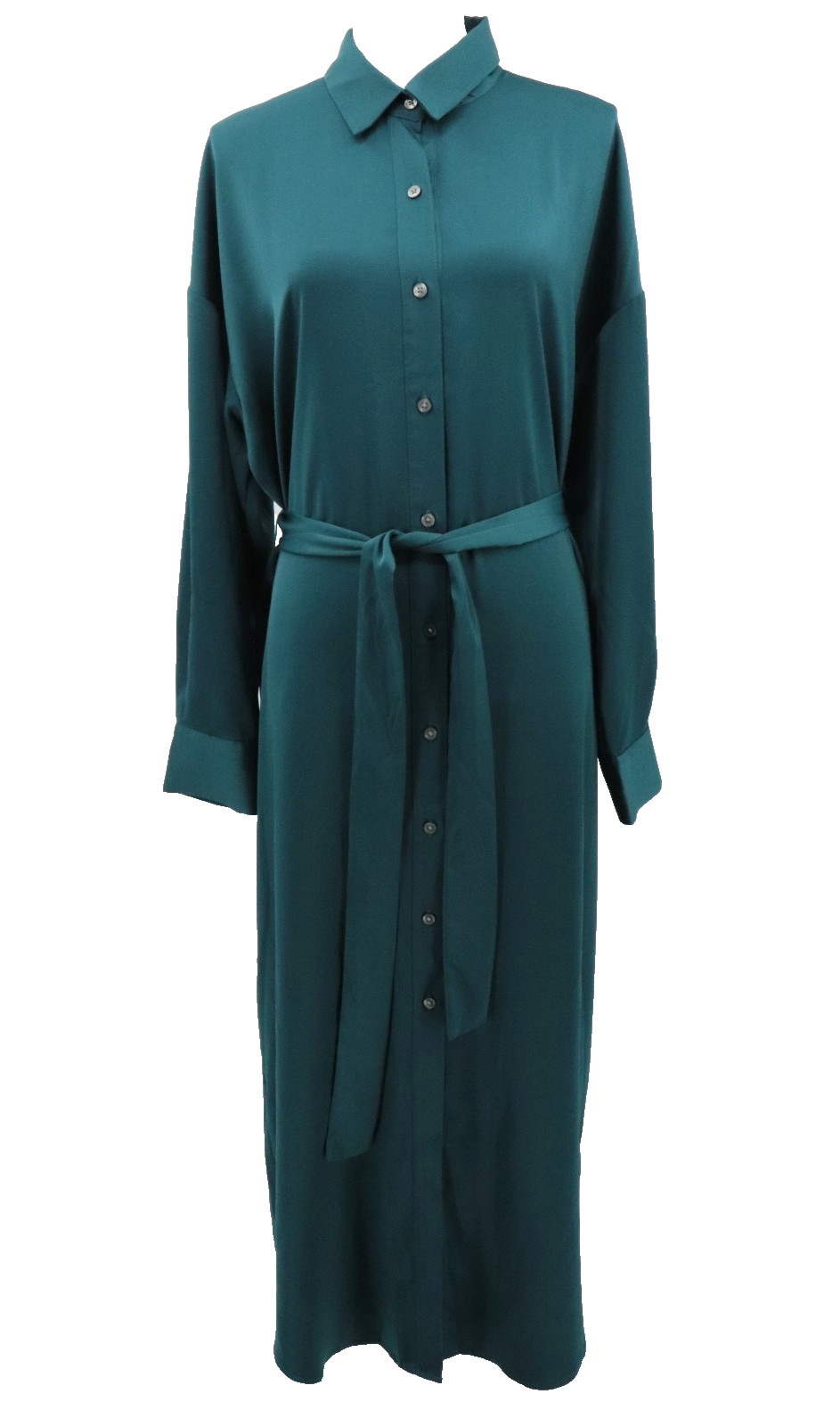 Banana Republic Maxi Button Shirt Dress Sz XL Green Sateen Belt Long Sleeve New