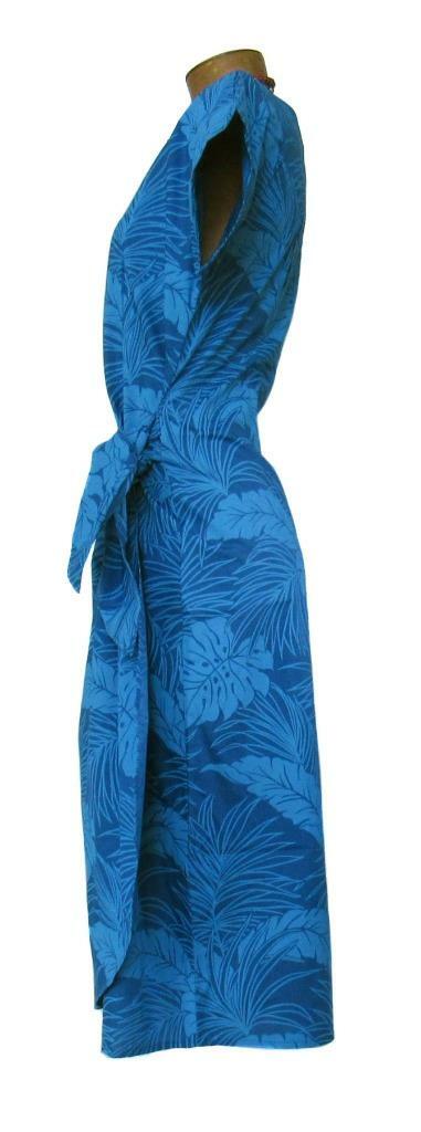 NEW Slimming Blue Monstera Leaf Wrap Dress w/ Cap Sleeves, Poly-Cotton Blend