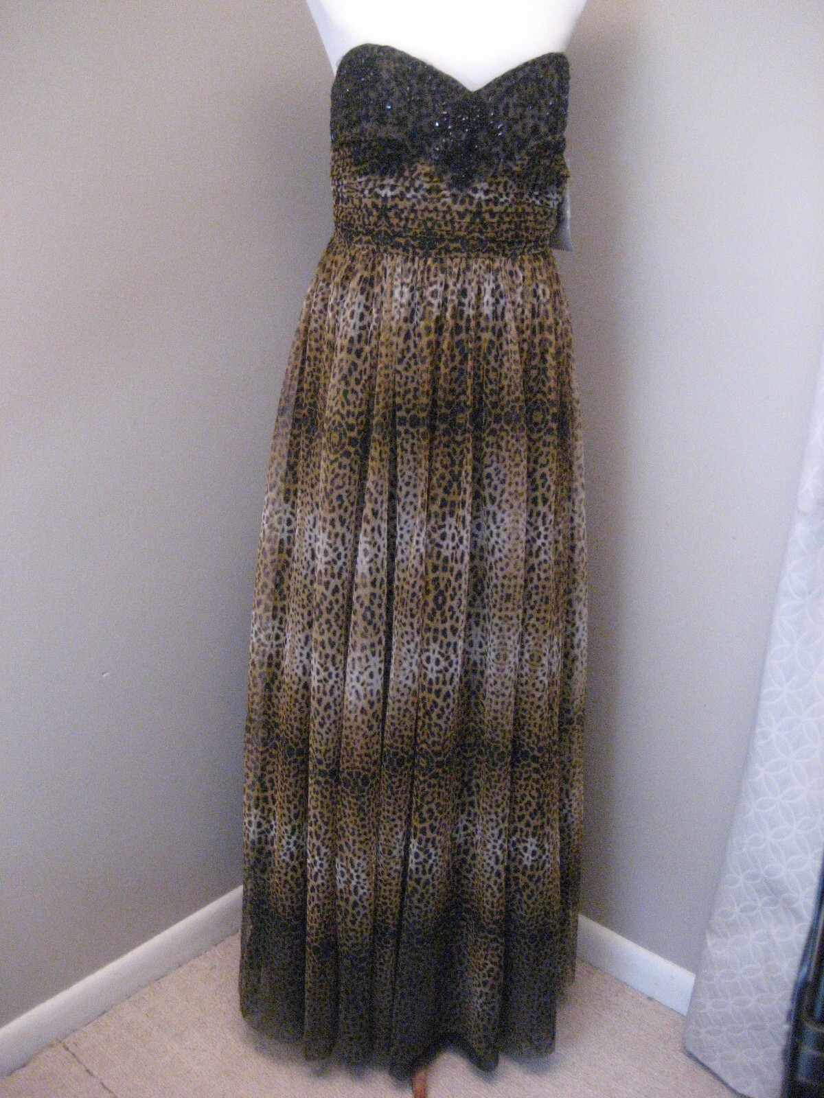 NWT! ADRIANNA PAPELL Red Carpet Leopard Beaded Gown Dress Sz 10 $300