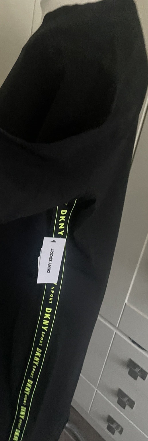 DKNY BNWT Contrast Zest letter tape Dress Elastic Black Body Con size XL 14-16