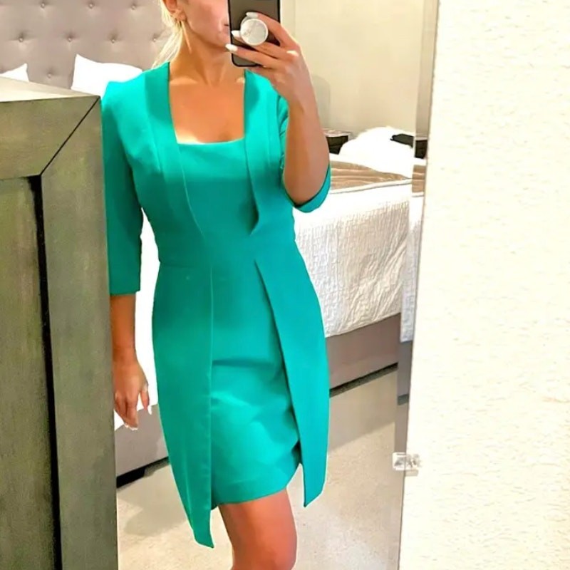 Black Halo Green Mini Sheath Dress Size 2 Career Work Professional Designer $400