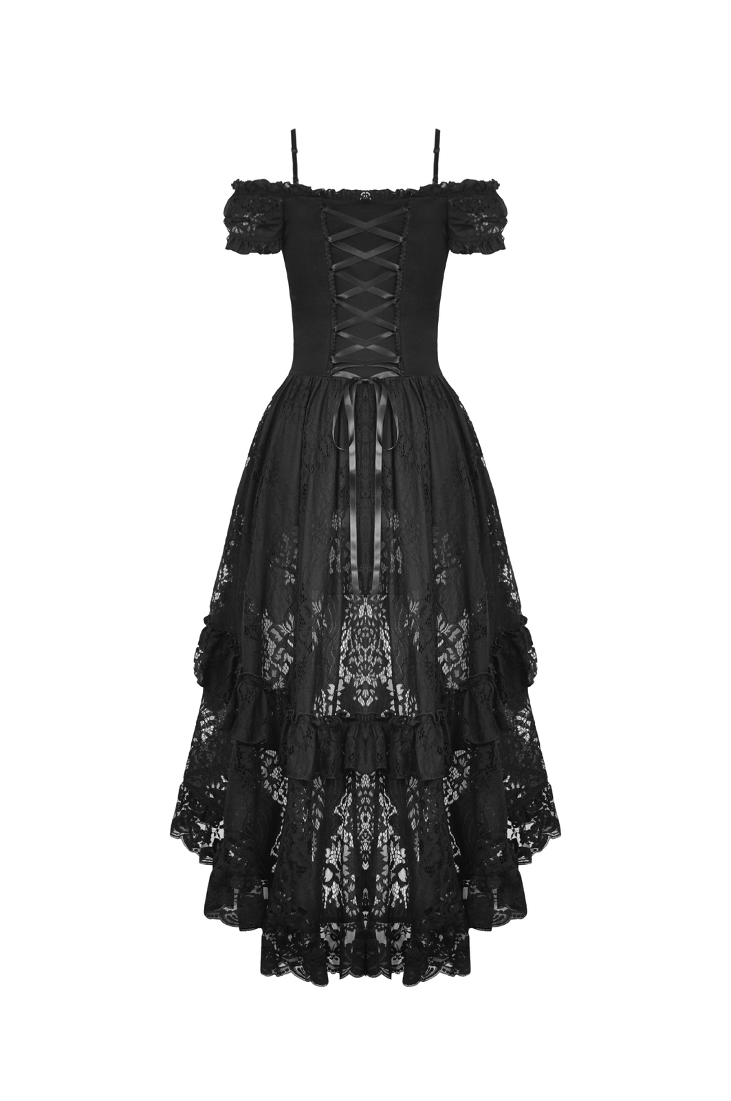 DARK IN LOVE Women Black Punk Gothic Elegant Lady Lace Dovetail Party Dress