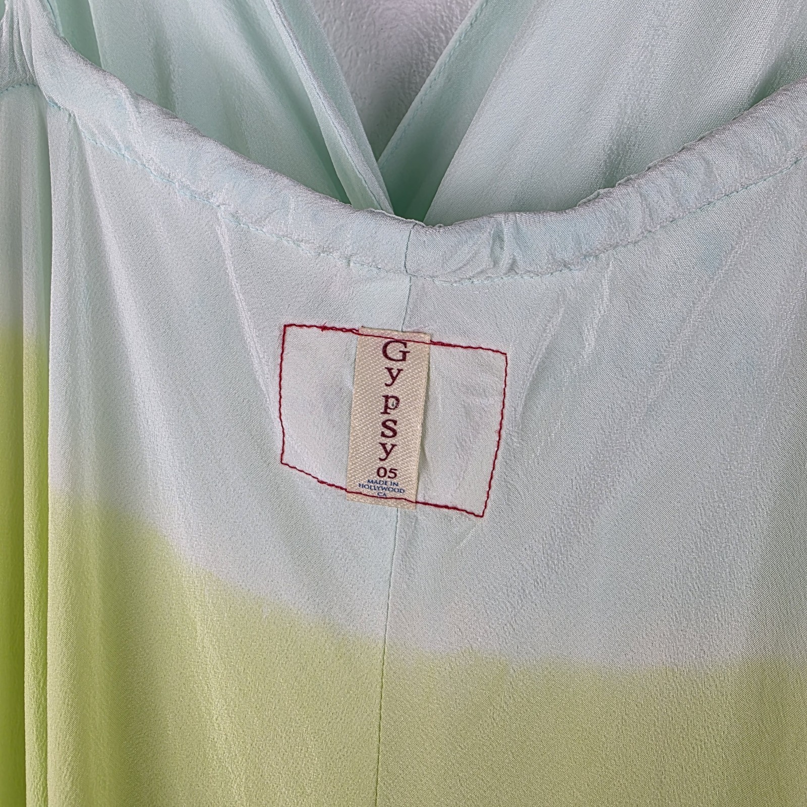 Gypsy 05 100% Silk Mint Green Tie Dye Maxi Sundress M Boho Beachy Resort Wear