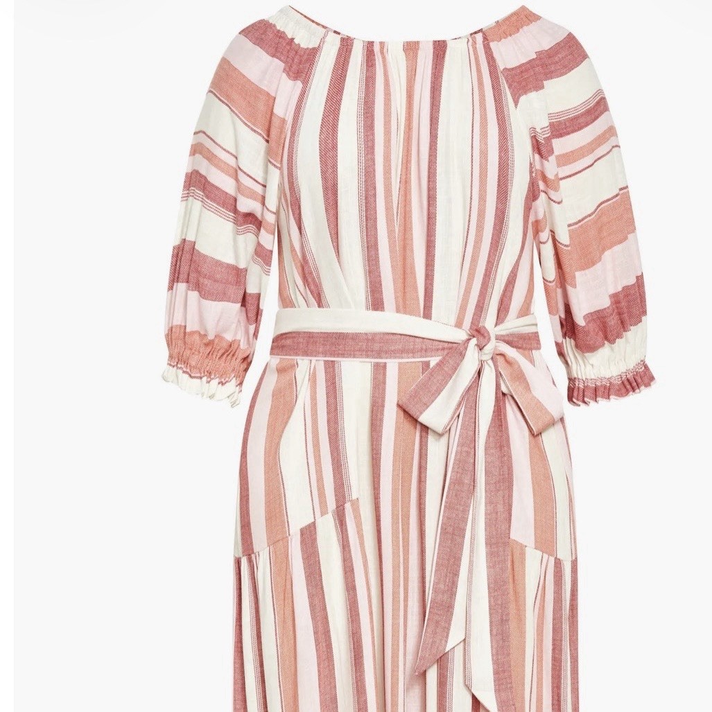 City Chic Linen Jemima Stripe Maxi Dress, 24, Boho, Balloon Sleeve Casual, New