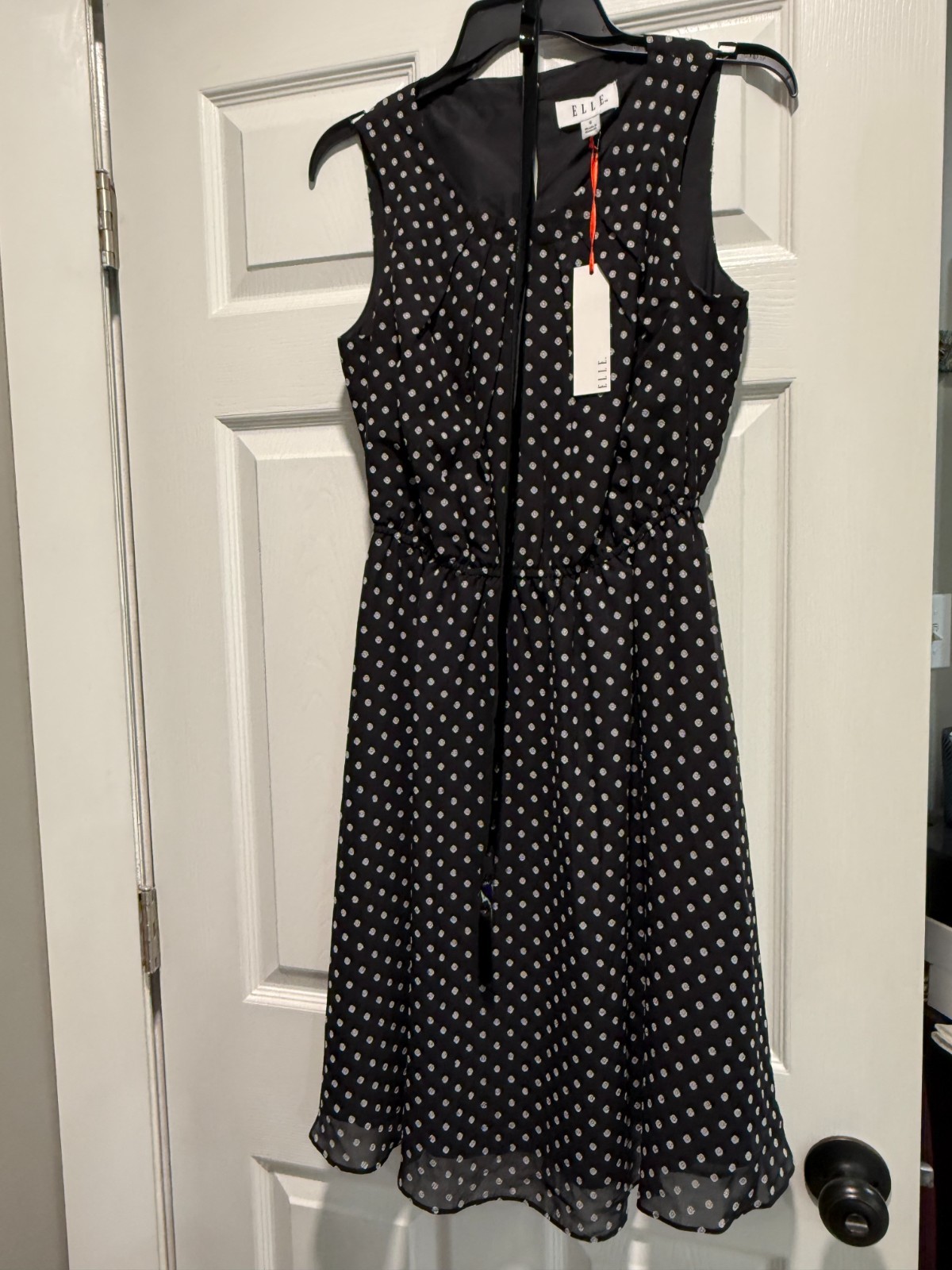 NWT Elle Women Black/White Polka Dot Sleeveless Belted Dress Size Small
