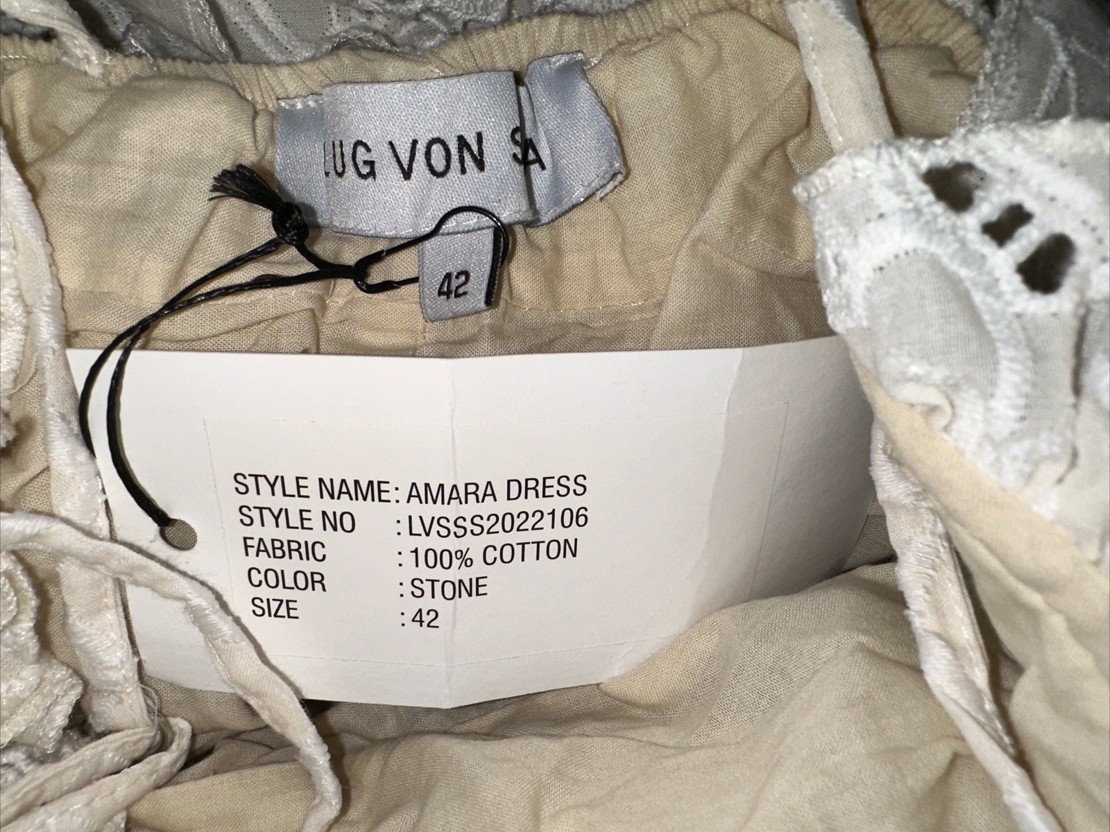 Lug Von Siga Amara Smocked Maxi Dress In Stone White – Size 42, US 10