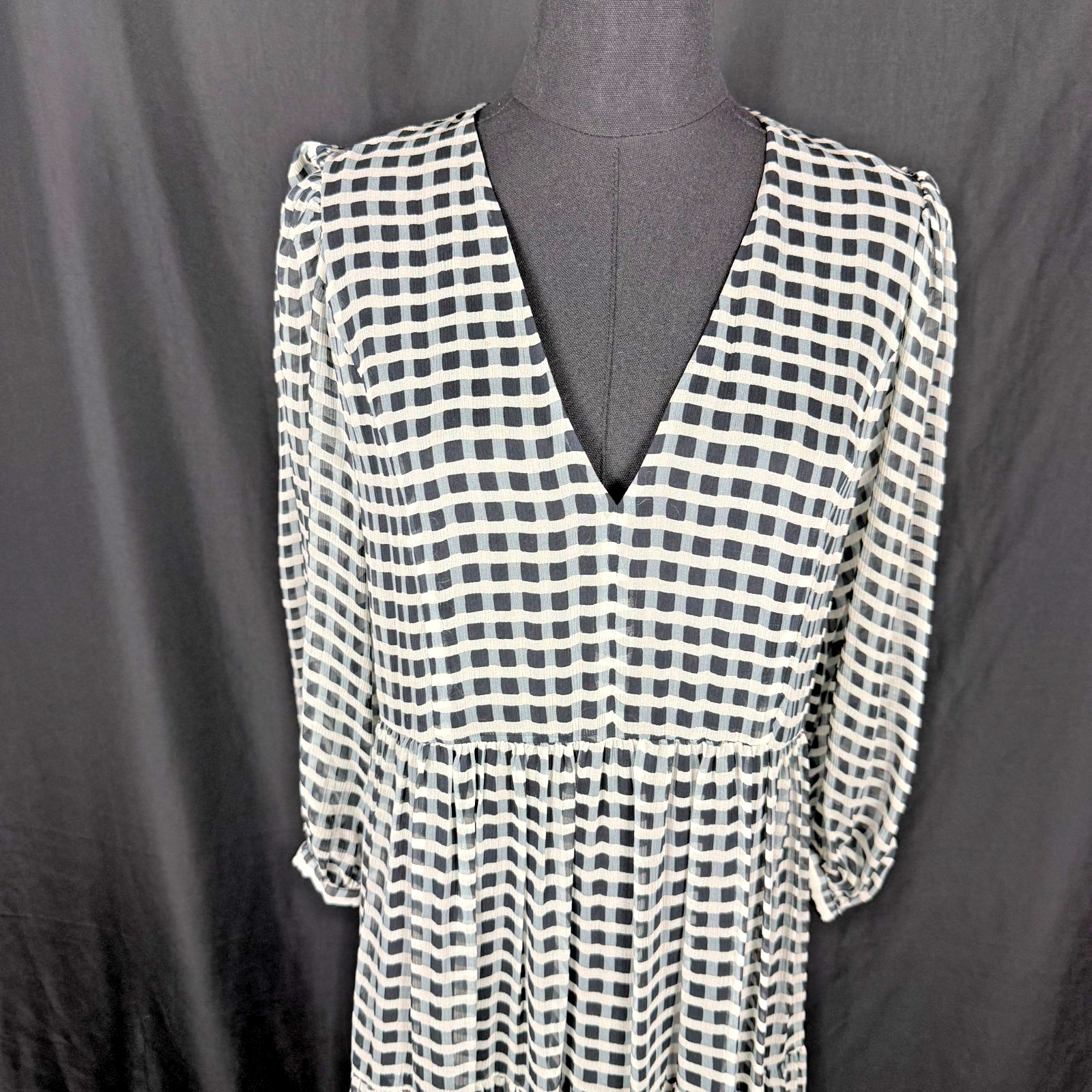 Joie Tobey Sz XXS Boho Black Cream 100% Silk Check Maxi Dress Oversized Sold Out