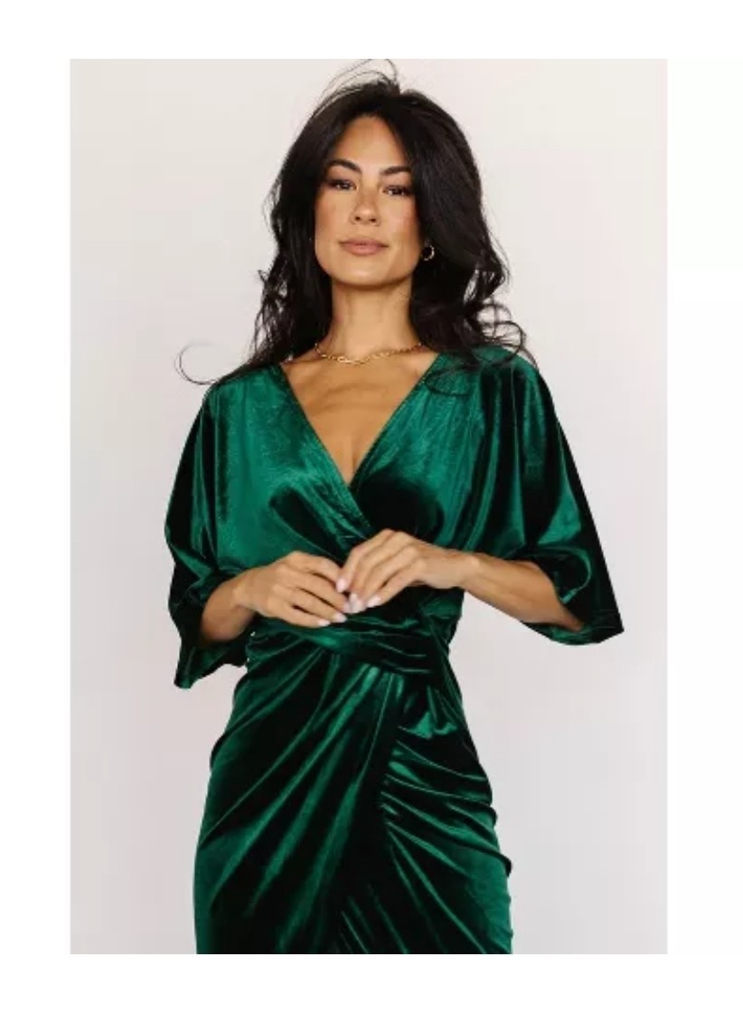 Baltic Born NWT Derp Green Brendyn Ruched Velvet Midi Dress in Emerald Size XL