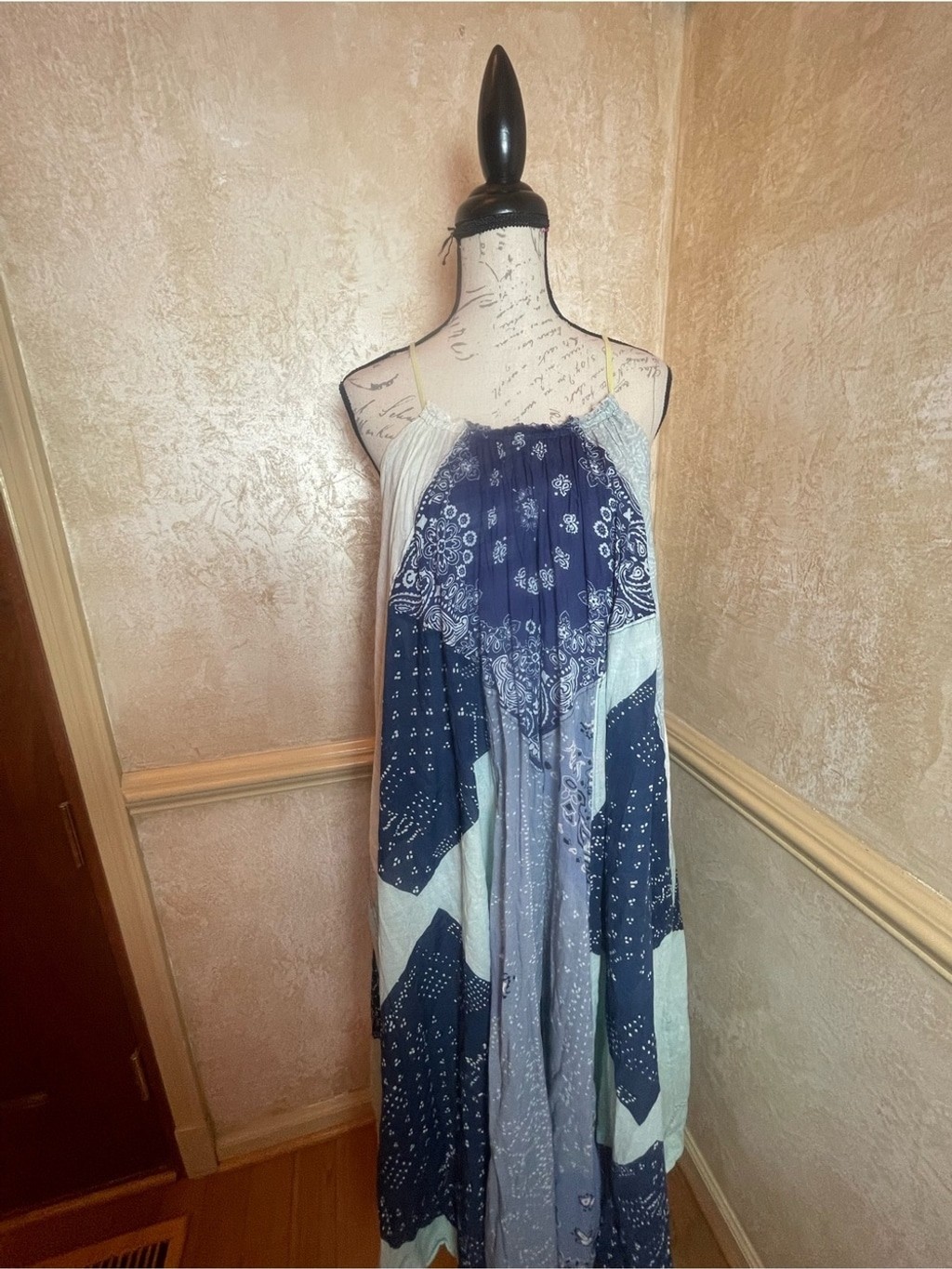 Free People Happy Days Maxi Dress – indigo combo navy Bandana pattern Sz M/L