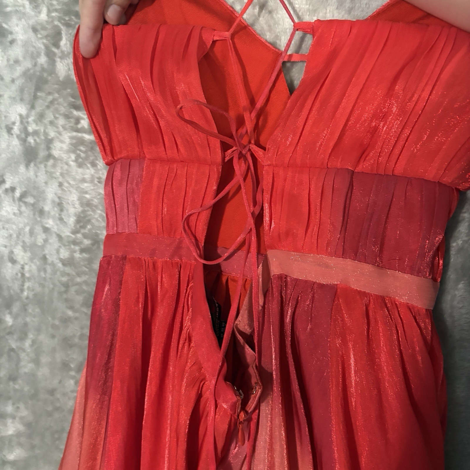 French Connection Ombre Maxi Dress Women 2 Red Pink Shimmer Formal Prom Gown