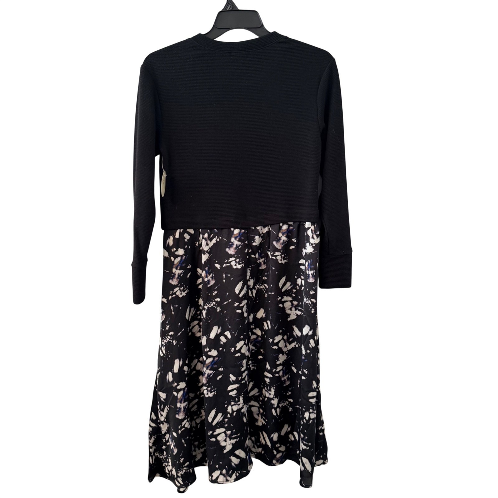 Chenault Sz L Black Long Sleeve Top & Patterned Midi Skirt Dress.NWT
