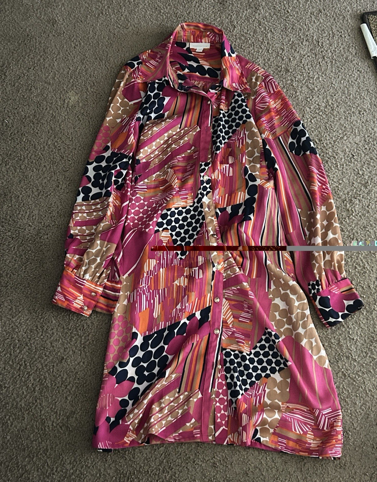 Charter Club Women’s M Pink Geometric Shirt Dress Collared Long Sleeve Knee