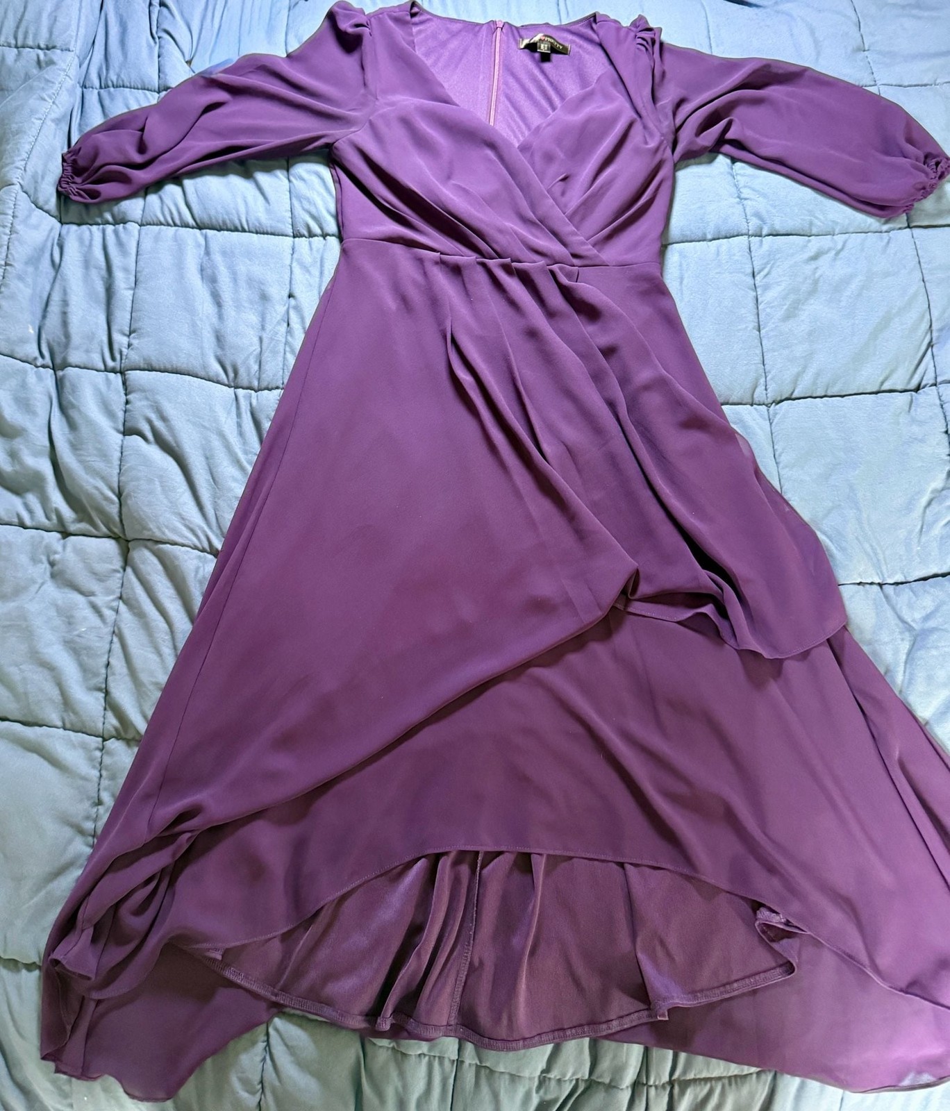 Ever-Pretty Women’s V-Neck High-Low Chiffon Long Sleeve Evening Dress in Purple