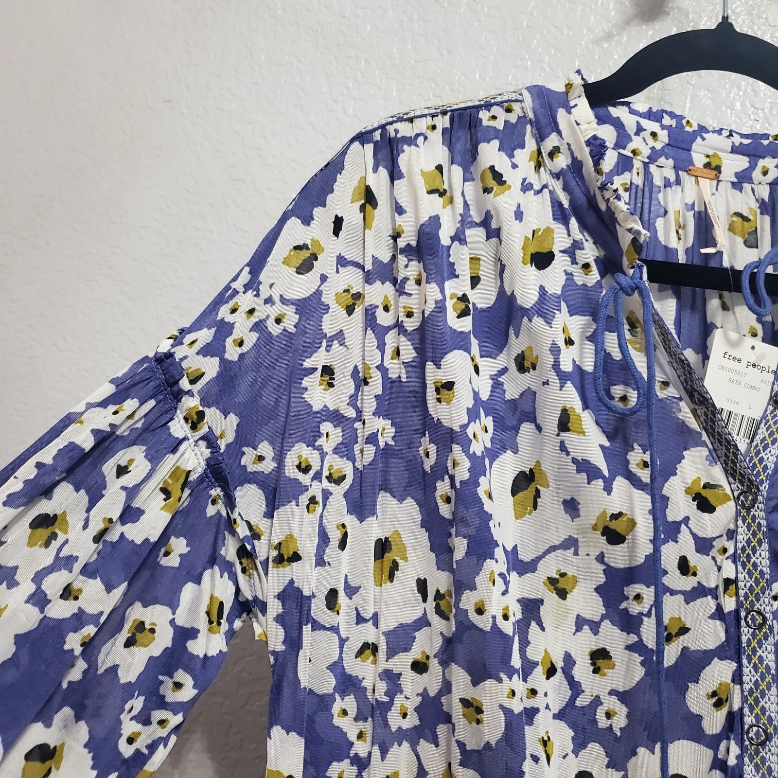 Free People Love Letter Tunic Mini Dress Women L Blue Floral Top Boho Festival