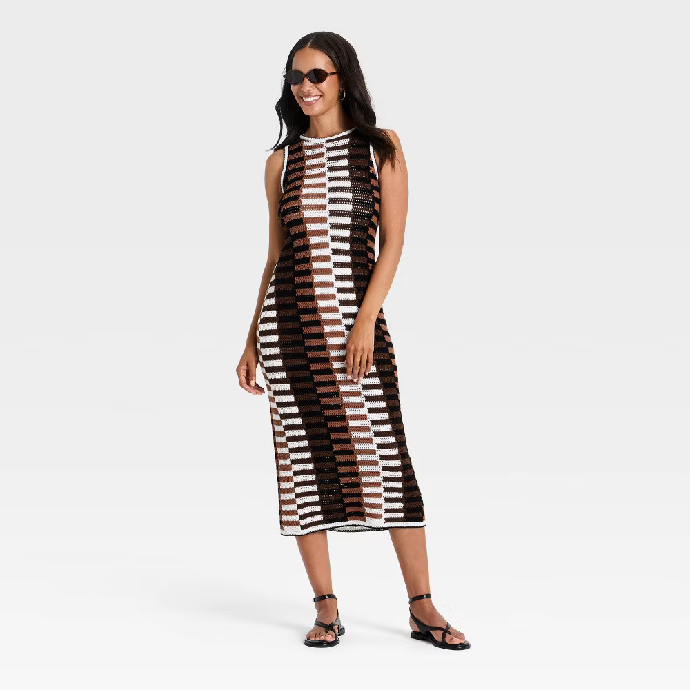 Women Maxi Sweater Dress – Universal Thread Brown Striped XS