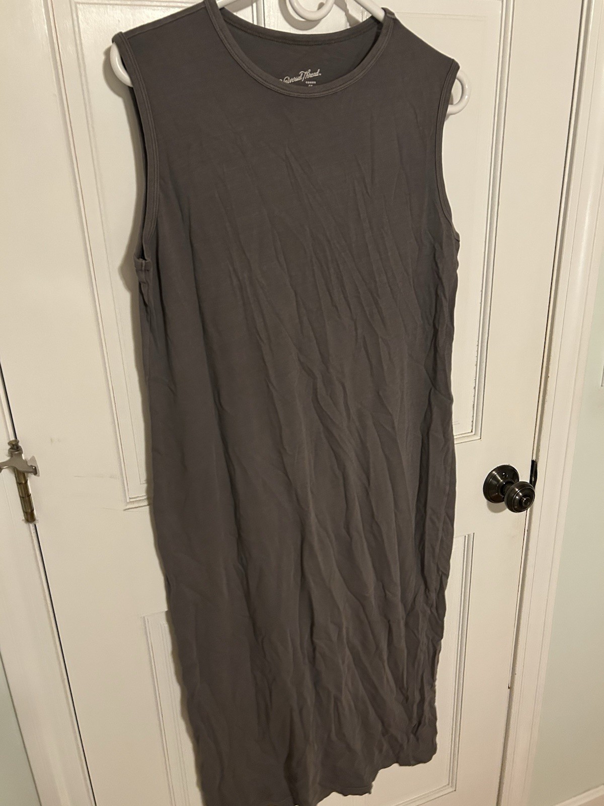 Universal Thread Gray Solid Cotton Tank Dress Midi Sleeveless Crew Neck Sz M