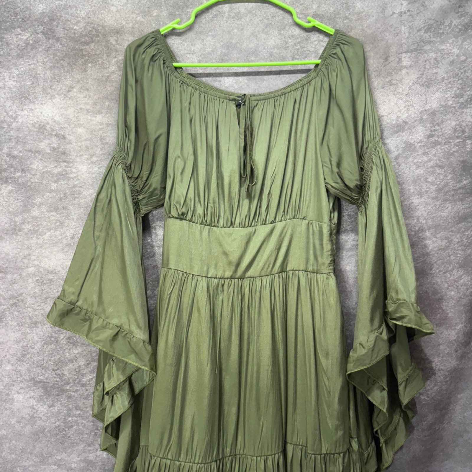 Scarlet Darkness Olive Green Renaissance Maxi Dress Sz L Bell Sleeve Whimsigoth
