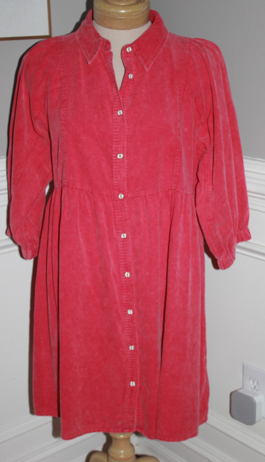 Umgee Corduroy knee Dress 3/4 sleeve Womens M pink collar babydoll NEW