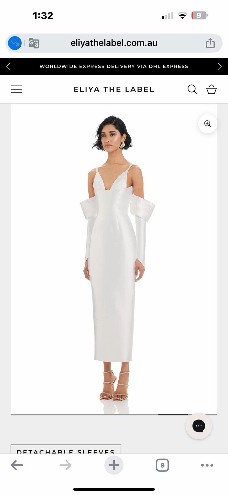 Eliya The Label White Midi Sheath Dress L V-Neck Detachable Sleeves