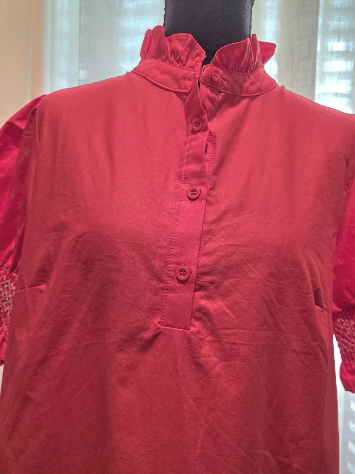 AVARA Stella Dress Womens Large NWT Red Ruffle Collar Smocked Cuff Lace Hem $98