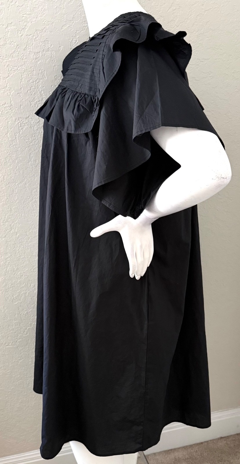 Callimoda Ruffle Pleat Trim Midi Dress w/ Pockets Black Plus 1XL 2XL 3XL – New!