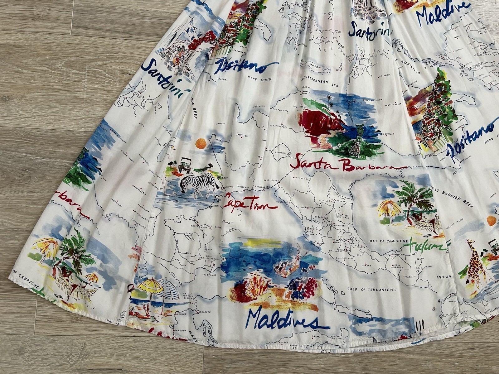 Gap Dress Womens XS White Map Travel Print Fit And Flare Smocked Sundress Summer