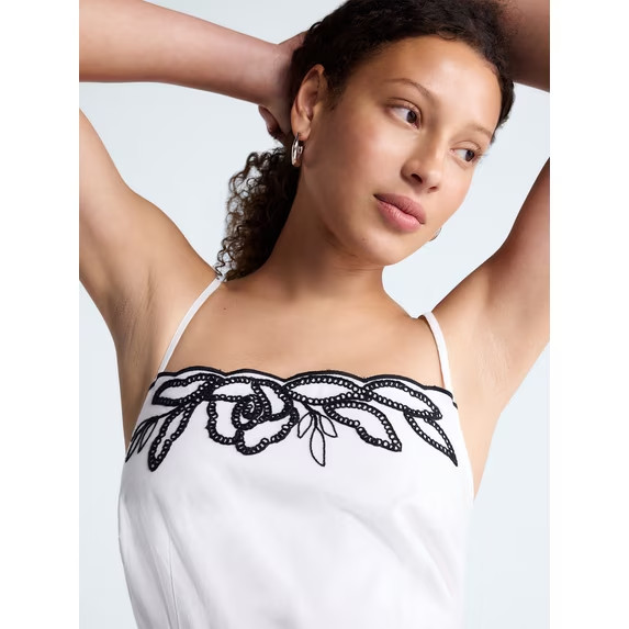 Free Assembly Women’s and Women’s Plus Embroidered Cotton Midi Dress, White